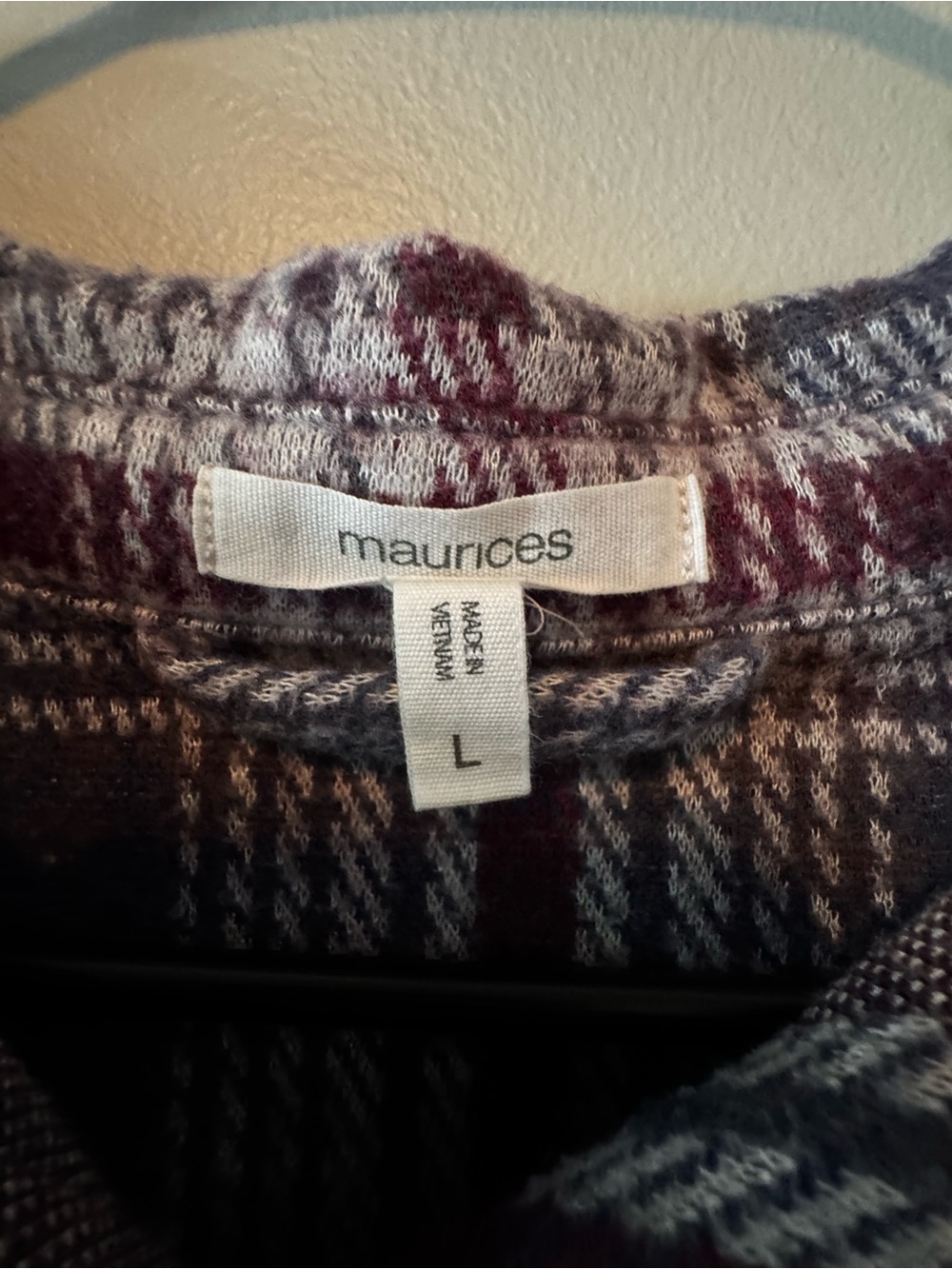 Maurices Plaid Knit Shirt Jacket in Navy and Burgundy - Picture 4 of 5